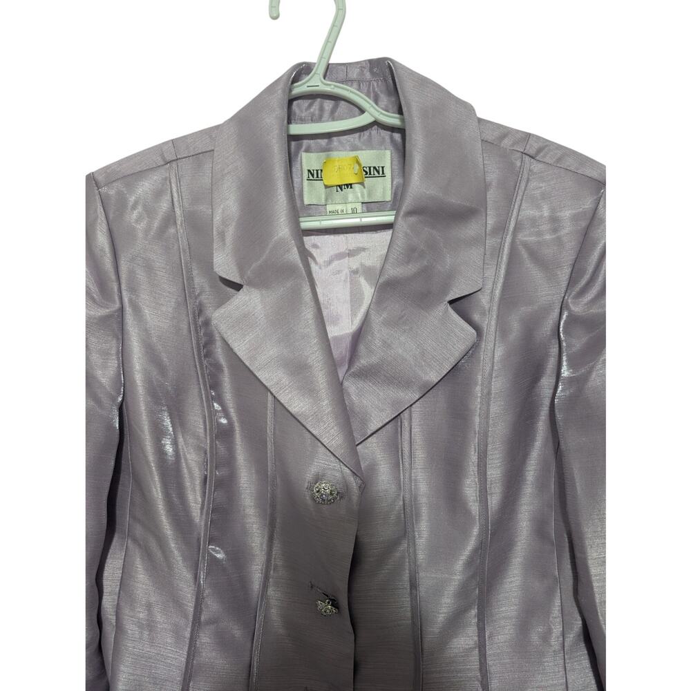 NINA MASSINI! LAVENDER PURPLE SATIN 2 PC JEWELED BUTTON SKIRT, JACKET SUIT! 10 - Picture 5 of 15